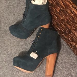 Teal suede platform boot